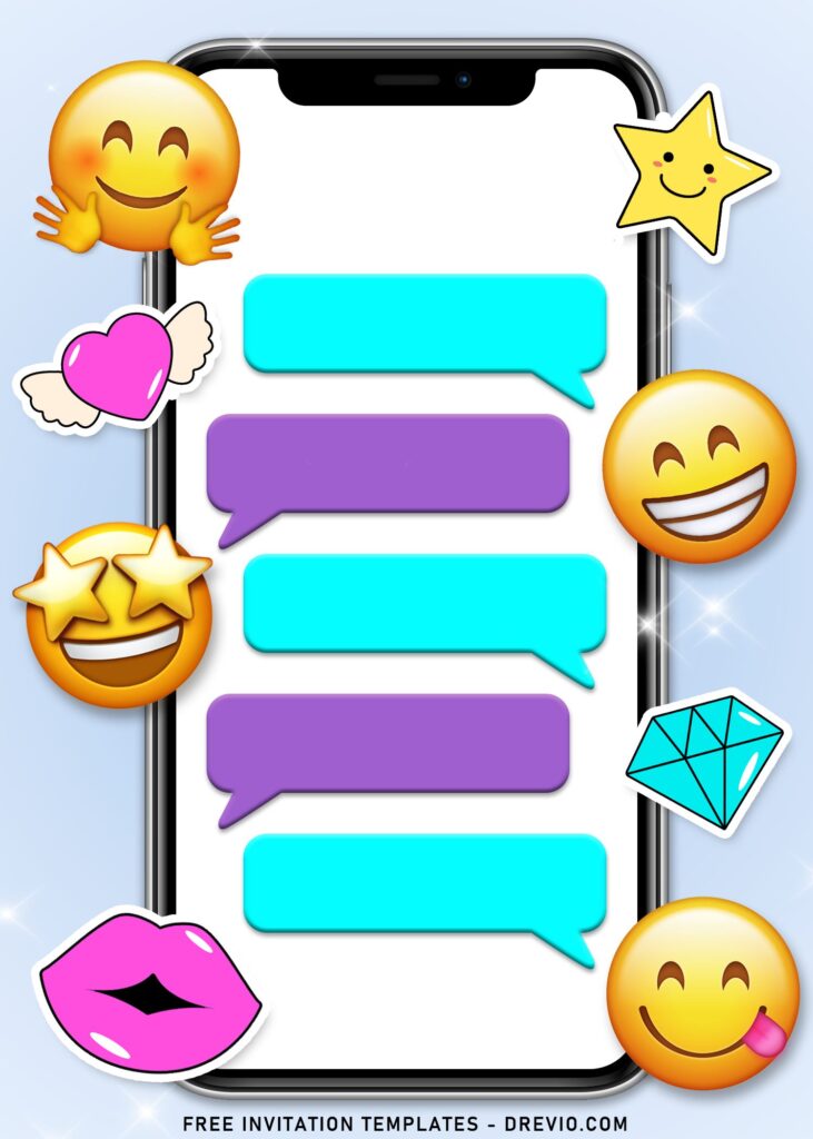 7+ Cute Emoji Movie Birthday Invitation Templates with iPhone and chat boxes