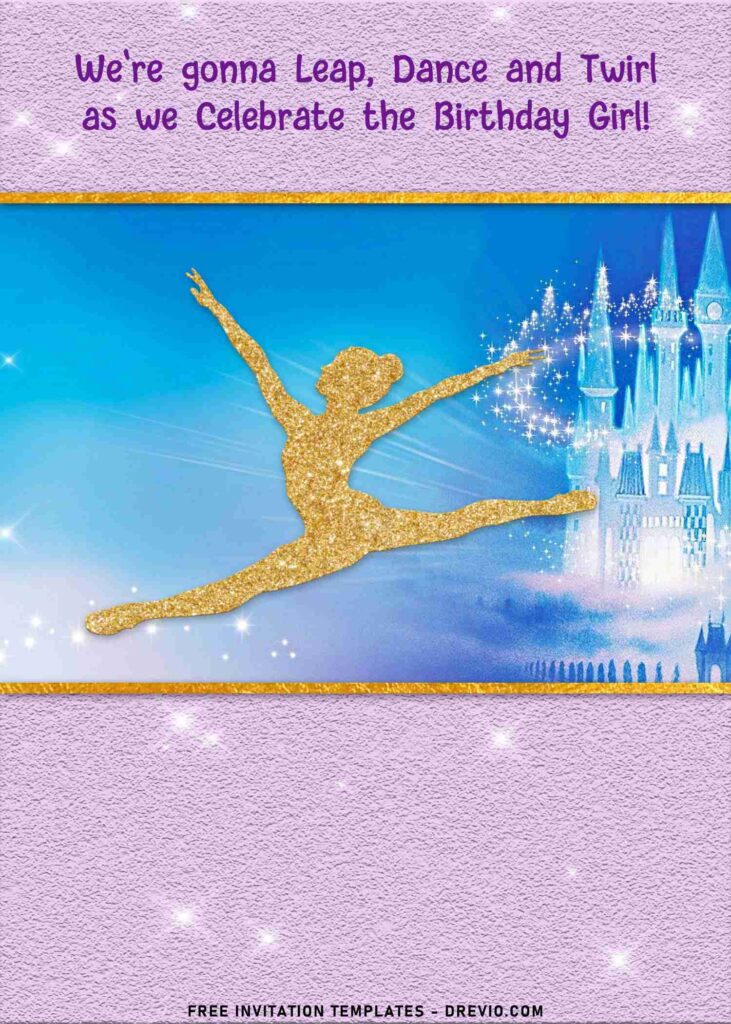 7+ Sparkling Ballerina Birthday Invitation Templates For All Ages with Gold Glitter Frame