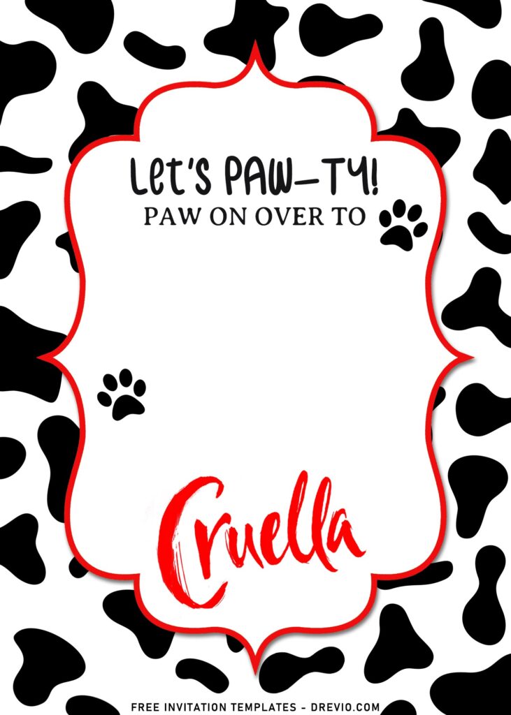 7+ Disney Cruella De Vil Birthday Invitation Templates with Cute Paw Prints