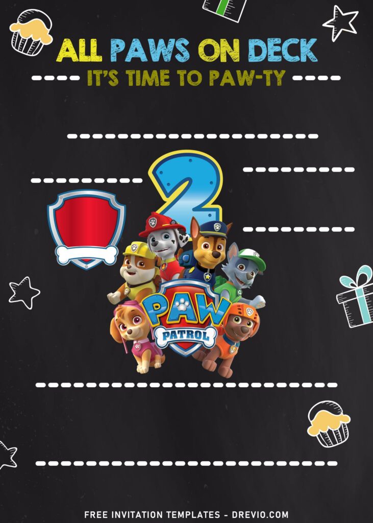 7+ PAW-SOME Paw Patrol Theme Kids Birthday Invitation Templates with Colorful Chalkboard Design