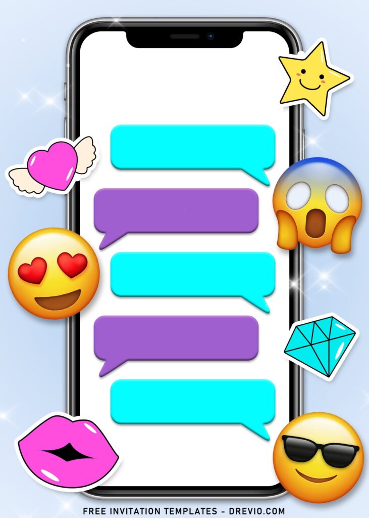 7+ Cute Emoji Movie Birthday Invitation Templates with adorable purple Love and Lip stickers