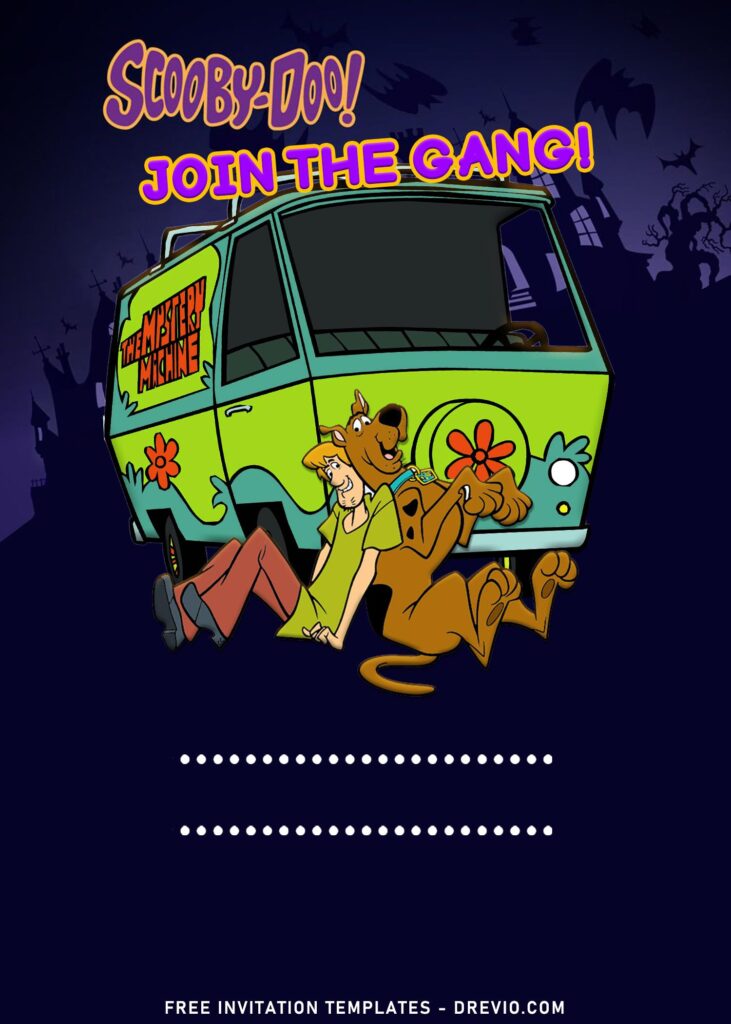 7+ Let's Join The Gang Scooby-Doo Birthday Invitation Templates with Spooky castle background