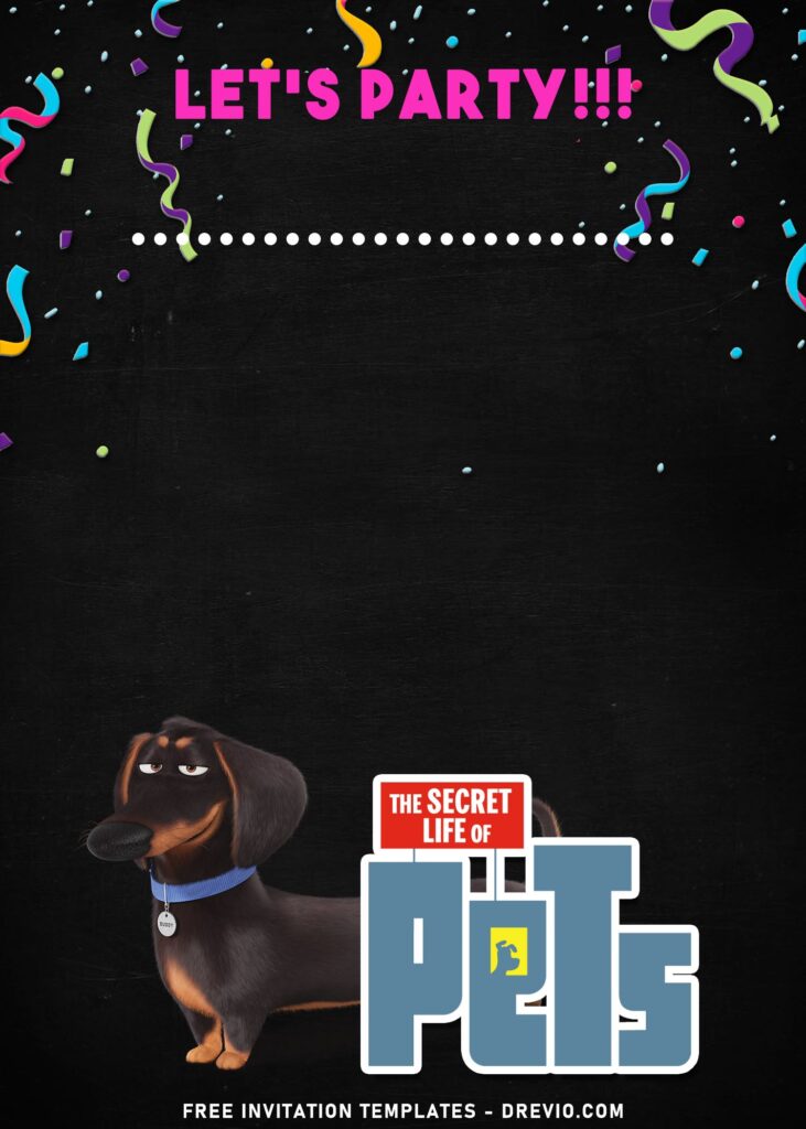 7+ Colorful Secret Life Of Pets Chalkboard Birthday Invitation Templates with cute Buddy