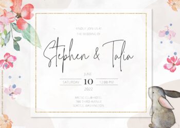 7+ Spring Bunnies Watercolor Floral Wedding Invitation Templates Six