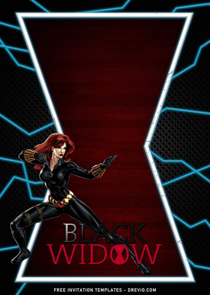 7+ Awesome Black Widow MCU Kids Birthday Invitation Templates with Wooden texture