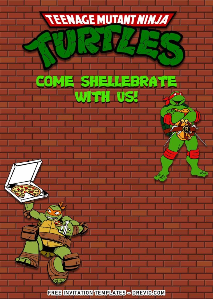 8+ Totally Awesome Teenage Mutant Ninja Turtles Invitation Templates with Leonardo's holding pizza