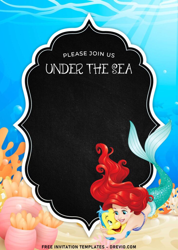8+ Cartoon Chalkboard Ariel The Little Mermaid Birthday Invitation Templates with Under The Sea background