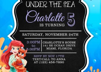 8+ Cartoon Chalkboard Ariel The Little Mermaid Birthday Invitation Templates