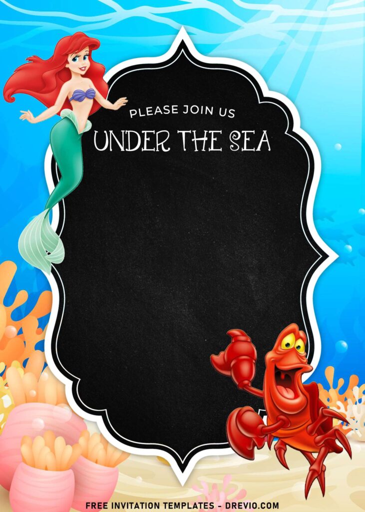 Invitation Template of 8+ Cartoon Chalkboard Ariel The Little Mermaid Birthday Invitation Templates 2