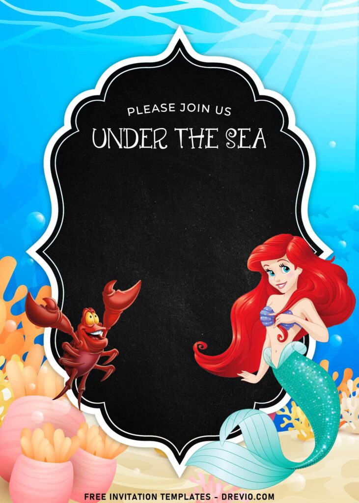 Invitation Template of 8+ Cartoon Chalkboard Ariel The Little Mermaid Birthday Invitation Templates 1