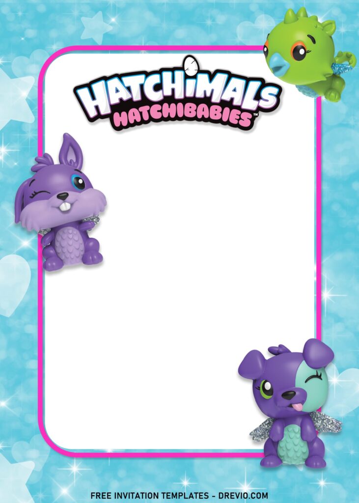 8+ Glimmering Hatchimals Girl Birthday Party Invitation Templates with adorable Baby Bear and little Bunny