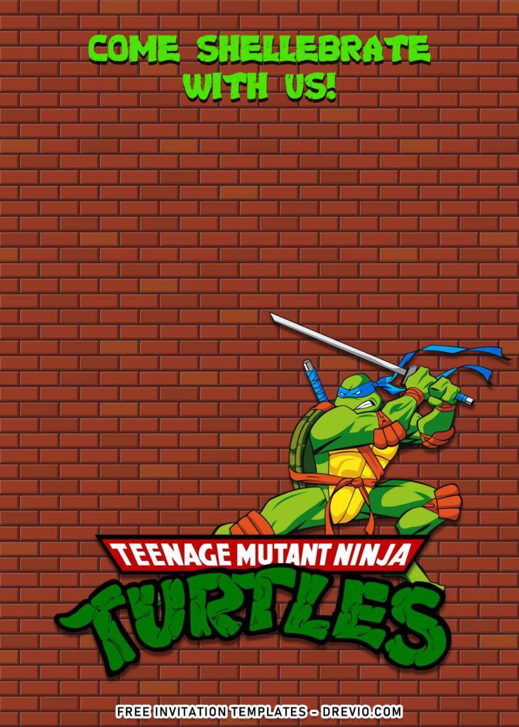 8+ Totally Awesome Teenage Mutant Ninja Turtles Invitation Templates with Red brick background