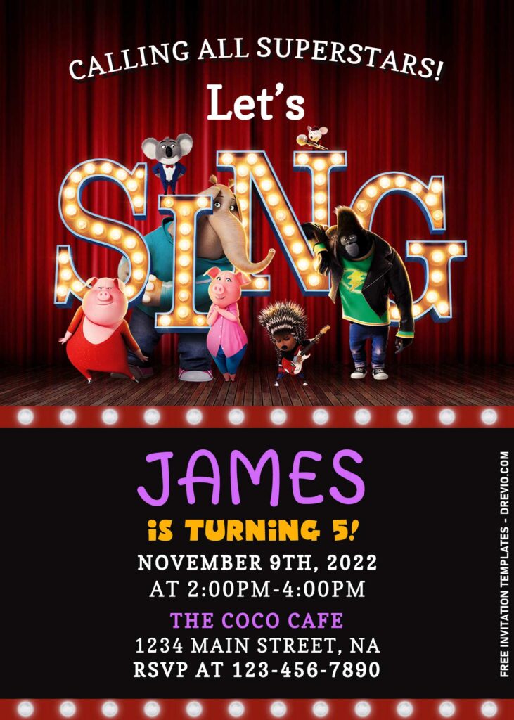 9+ Cartoon Musical Sing 2 Movie Birthday Invitation Templates