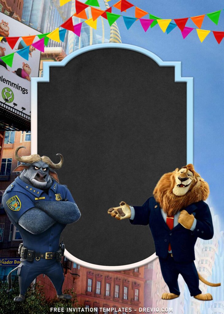 9+ Adorable Furry Cartoon Zootopia Birthday Invitation Templates with Chief Bogo and Leodore Lionheart