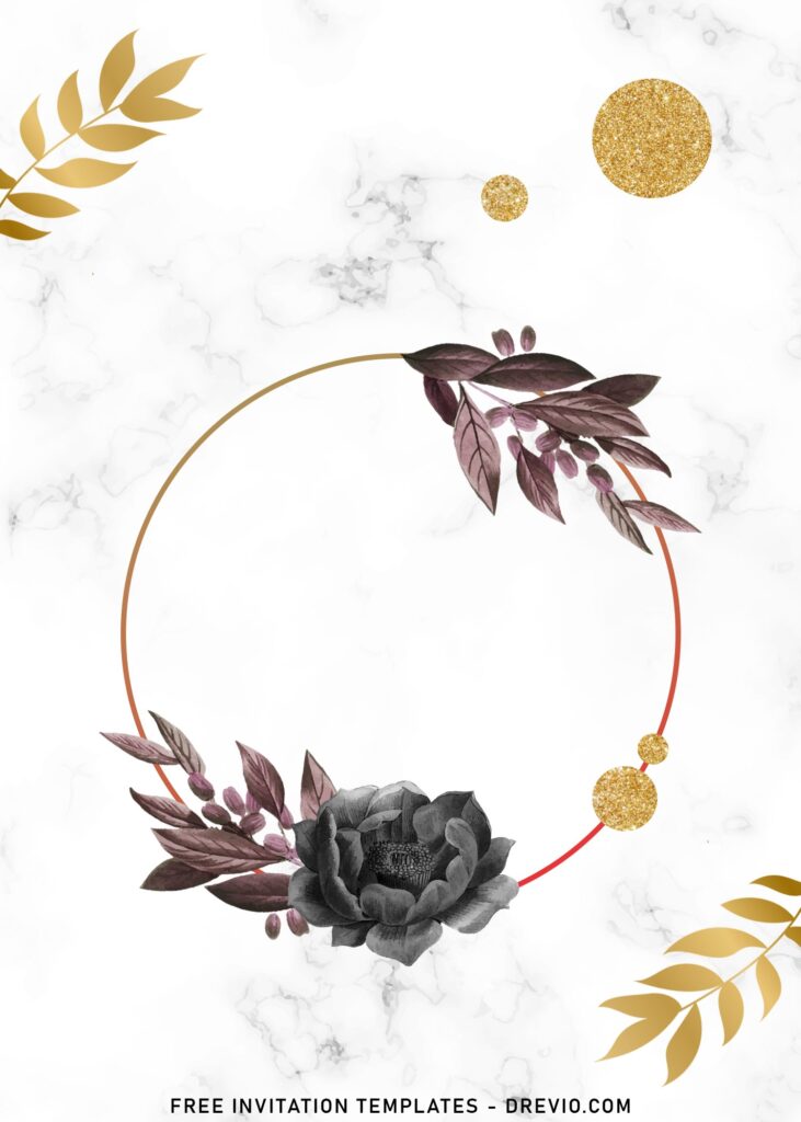 10+ Bewildered Black Rose Floral Wedding Invitation Templates with gold leaf
