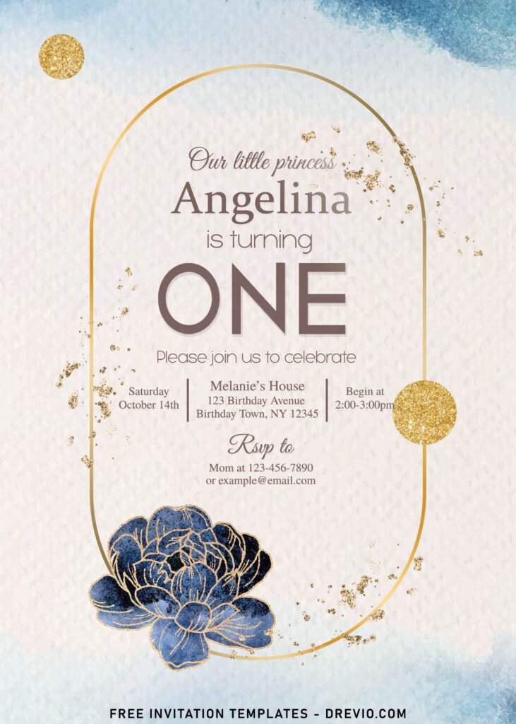 11+ Elegant Blue And Gold Lining Floral Party Invitation Templates