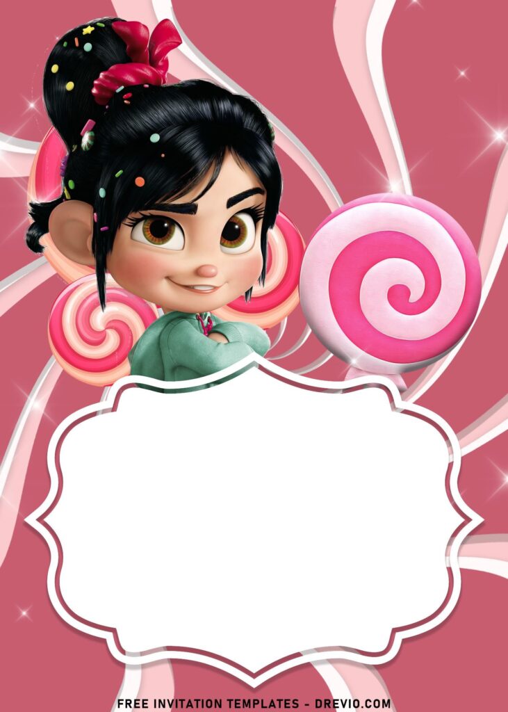 7+ Pretty Pink Vanellope Girls Birthday Invitation Templates with Candy Cane