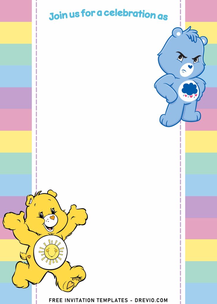 7+ Cute Pastel Rainbow Care Bears Girl Birthday Invitation Templates with Grumpy Bear
