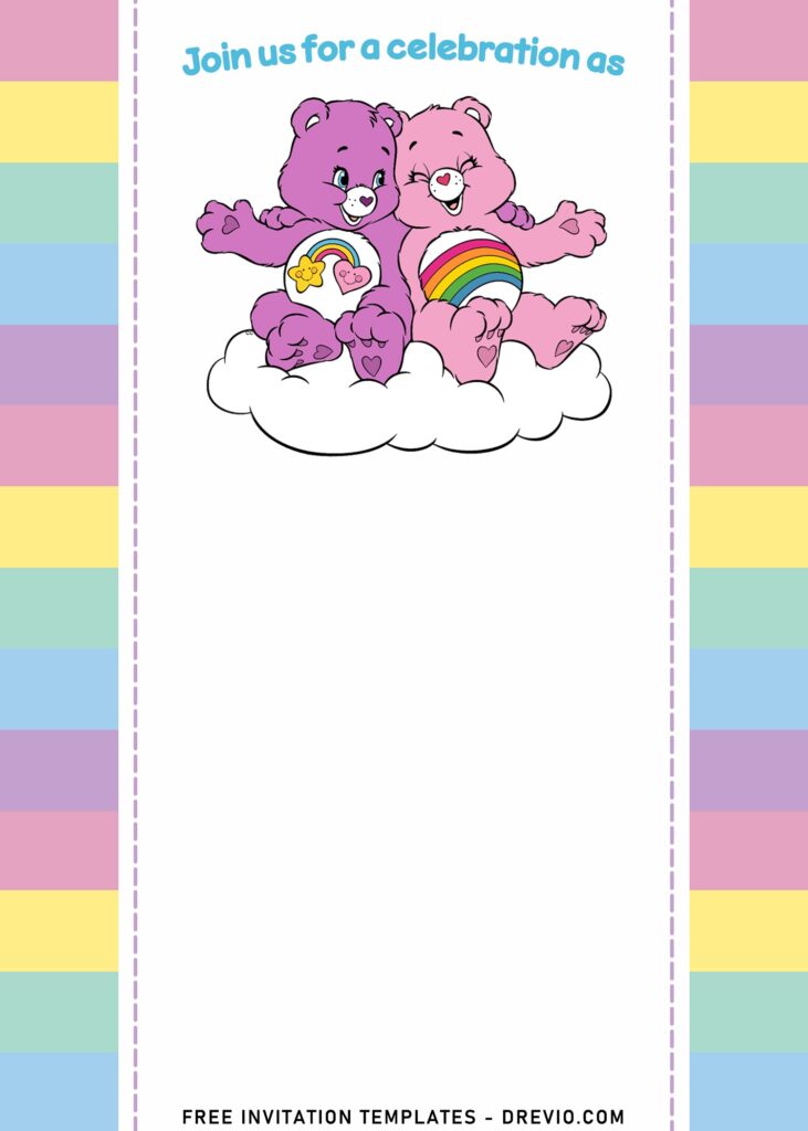 7+ Cute Pastel Rainbow Care Bears Girl Birthday Invitation Templates with Grumpy and Harmony Bear