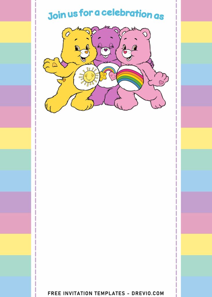 7+ Cute Pastel Rainbow Care Bears Girl Birthday Invitation Templates with Birthday and Funshine bear