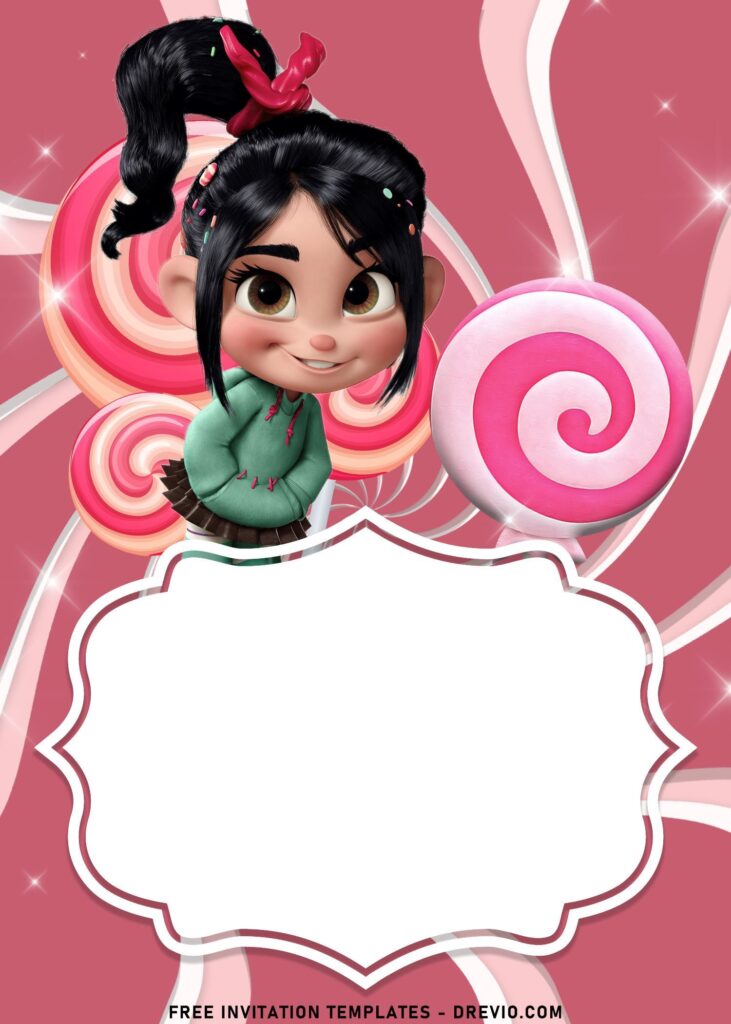 7+ Pretty Pink Vanellope Girls Birthday Invitation Templates with Sweet Candy