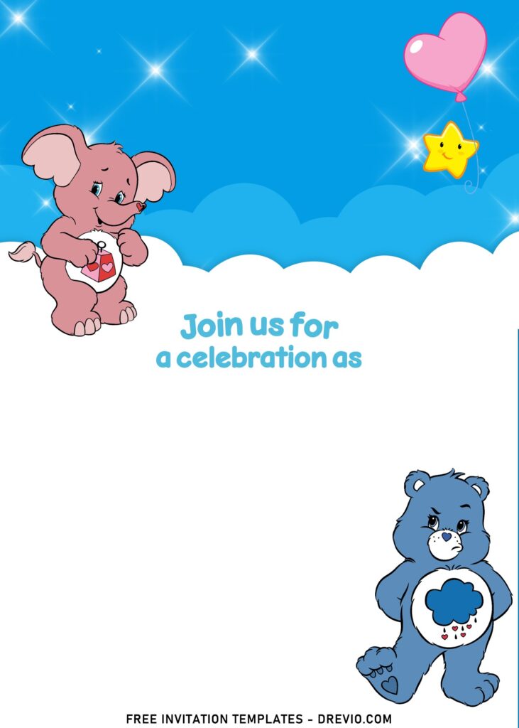 7+ Glimmer Cute Care Bears Birthday Invitation Templates with cute Baby Elephant