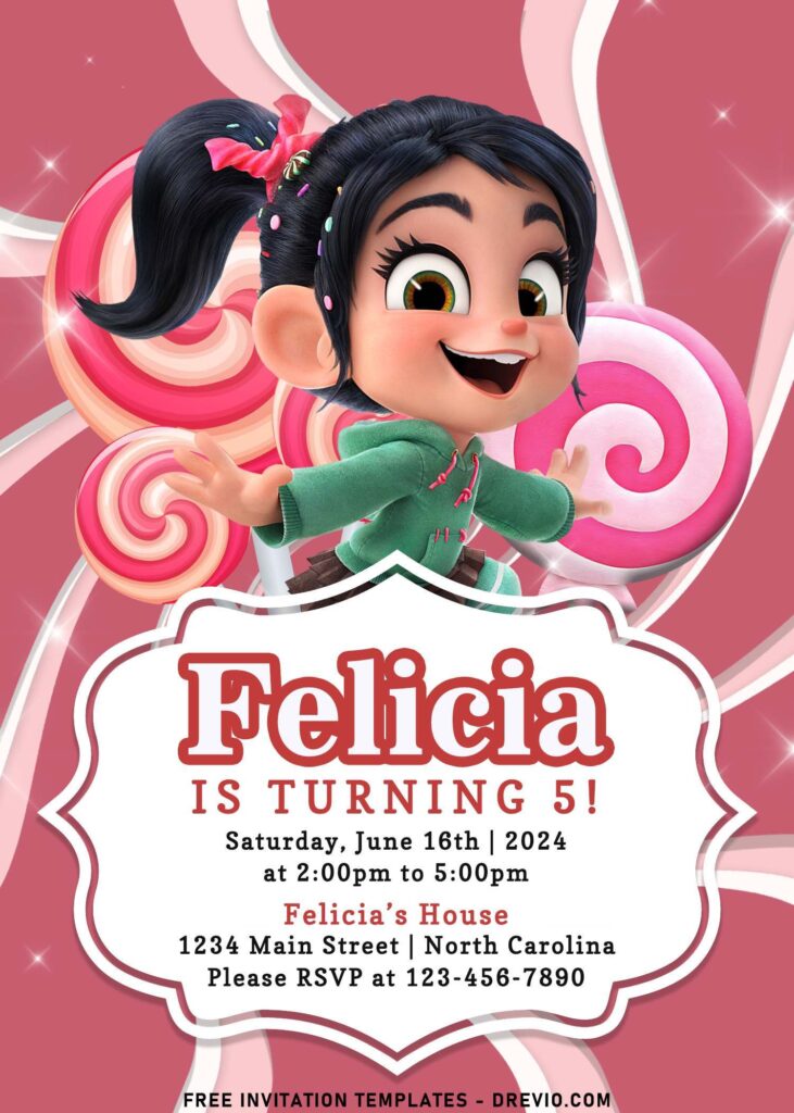 7+ Pretty Pink Vanellope Girls Birthday Invitation Templates