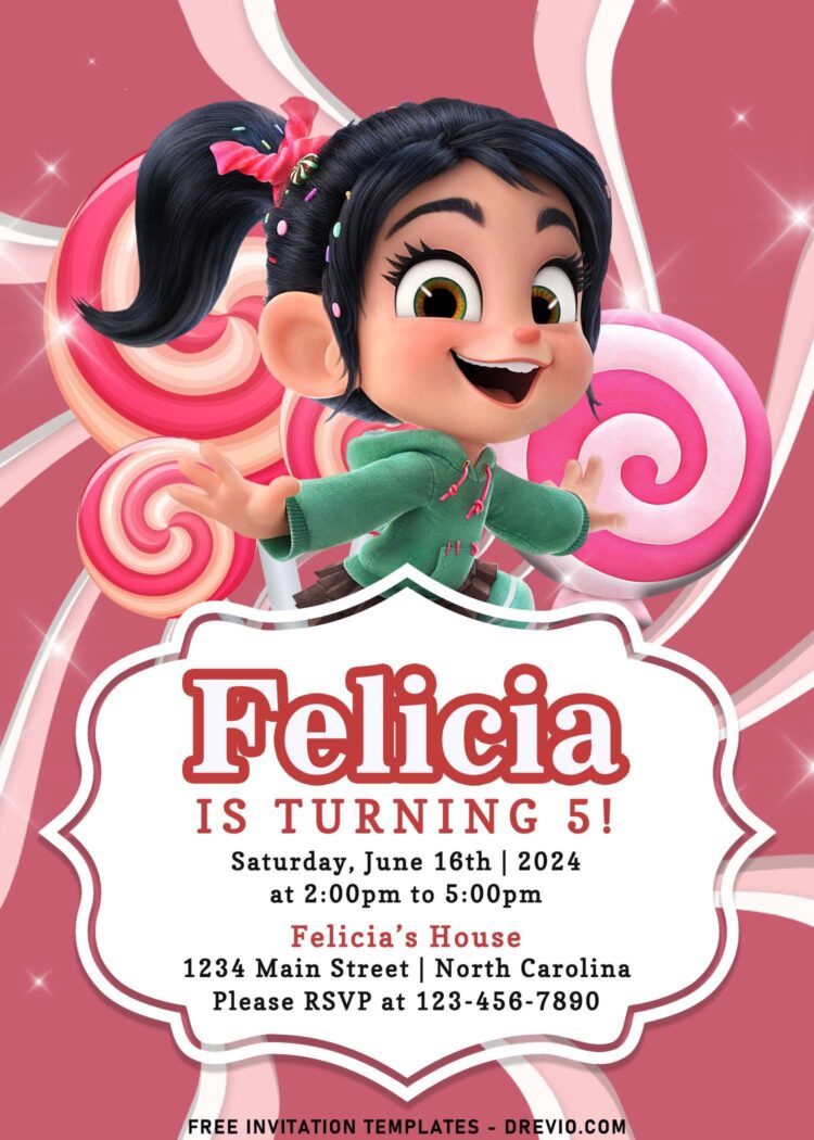 7+ Pretty Pink Vanellope Girls Birthday Invitation Templates | Download ...