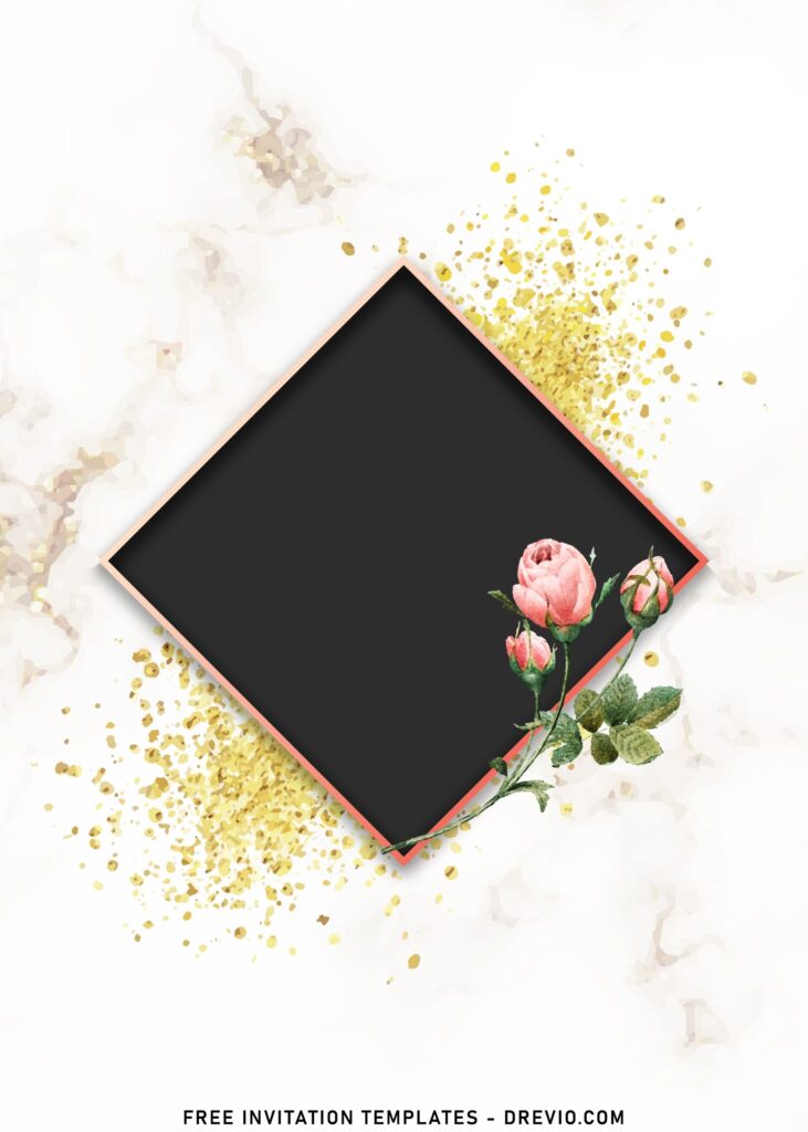 8+ Beautiful Golden Rhombus Floral Frame Invitation Templates with marble background