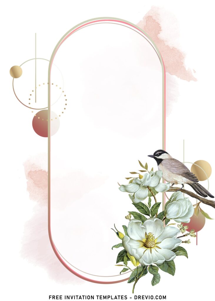 8+ Watercolor Love Birds And Floral Wedding Invitation Templates with blush brushstrokes