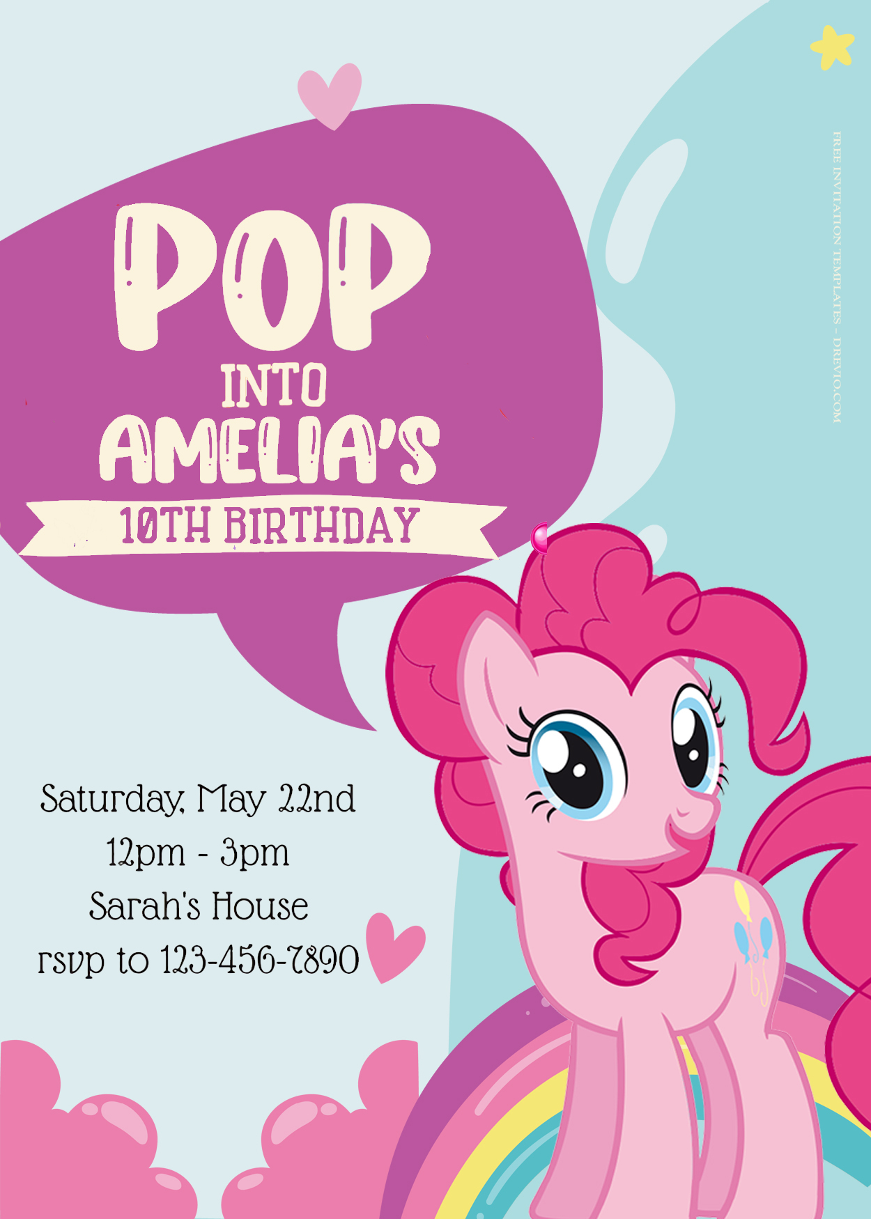 9+ My Little Pony Pink In The Blue Sky Birthday Invitation Templates Title