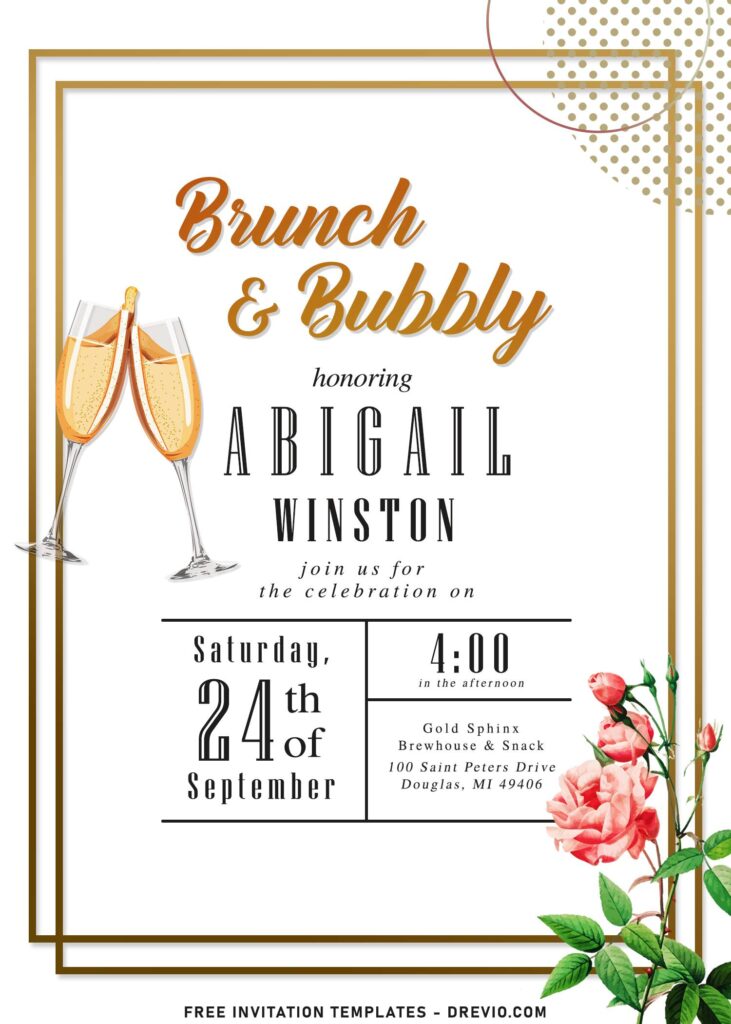 10+ Modest Floral And Gold Finery Brunch & Bubbly Invitation Templates