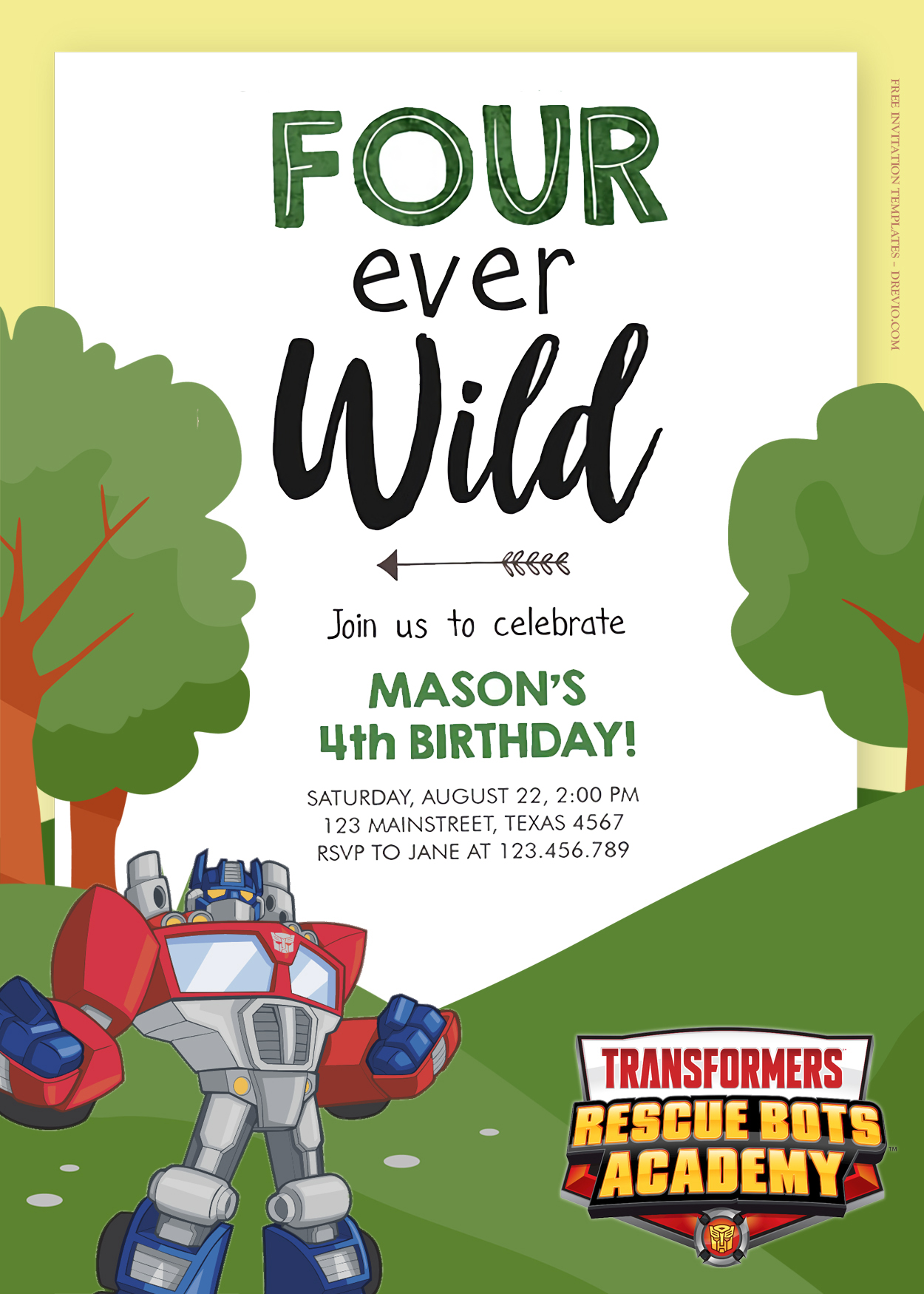 10+ Transformer Rescue Bots Academy Birthday Invitation Templates Title