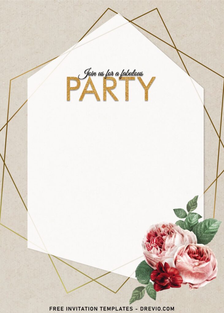 7+ Personalized Silky Blush Floral Invitation Templates For Various Events with gleaming faux gold metallic text frame