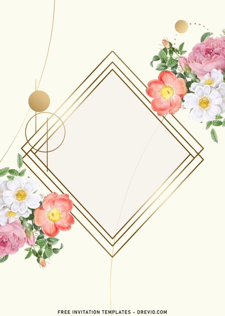 8+ Oh So Chic Floral Invitation Templates With Delicate Garden Flowers and shimmering gold foil lines