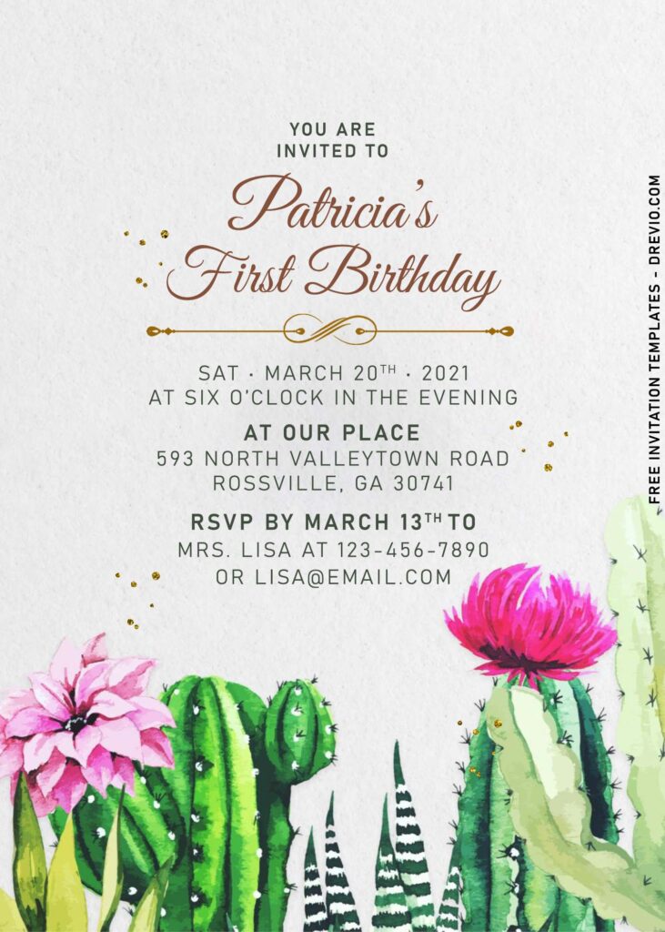 8+ Fiesta Watercolor Cactus Plant Birthday Invitation Templates