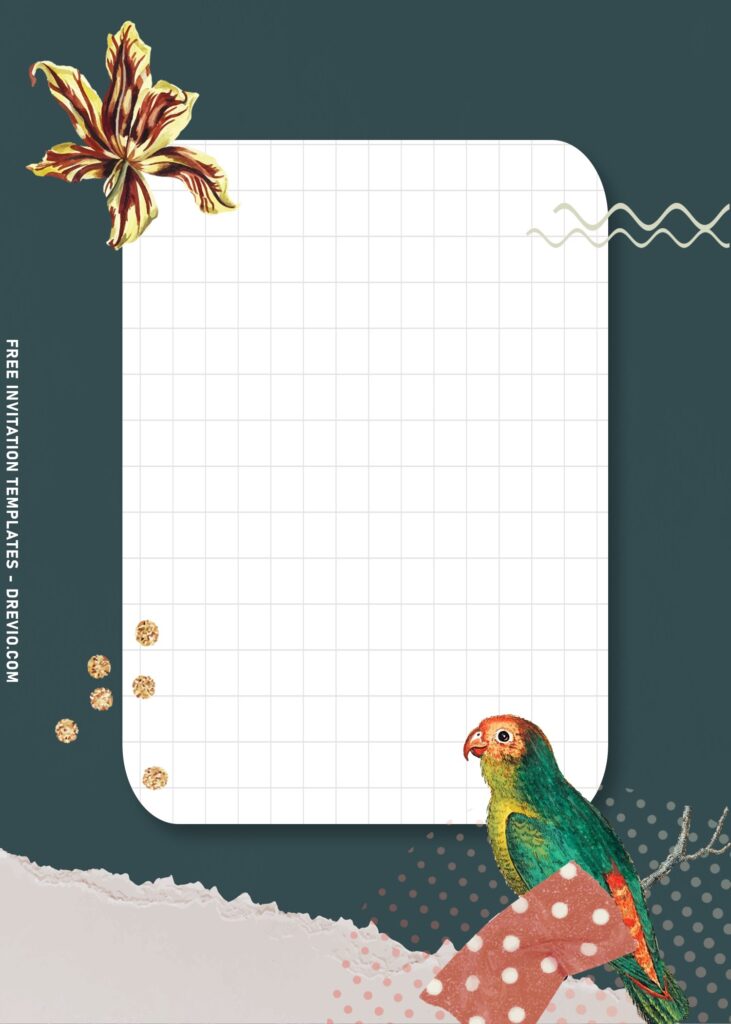 11+ Watercolor Collage Pattern And Floral Birthday Invitation Templates with watercolor background and macaw bird
