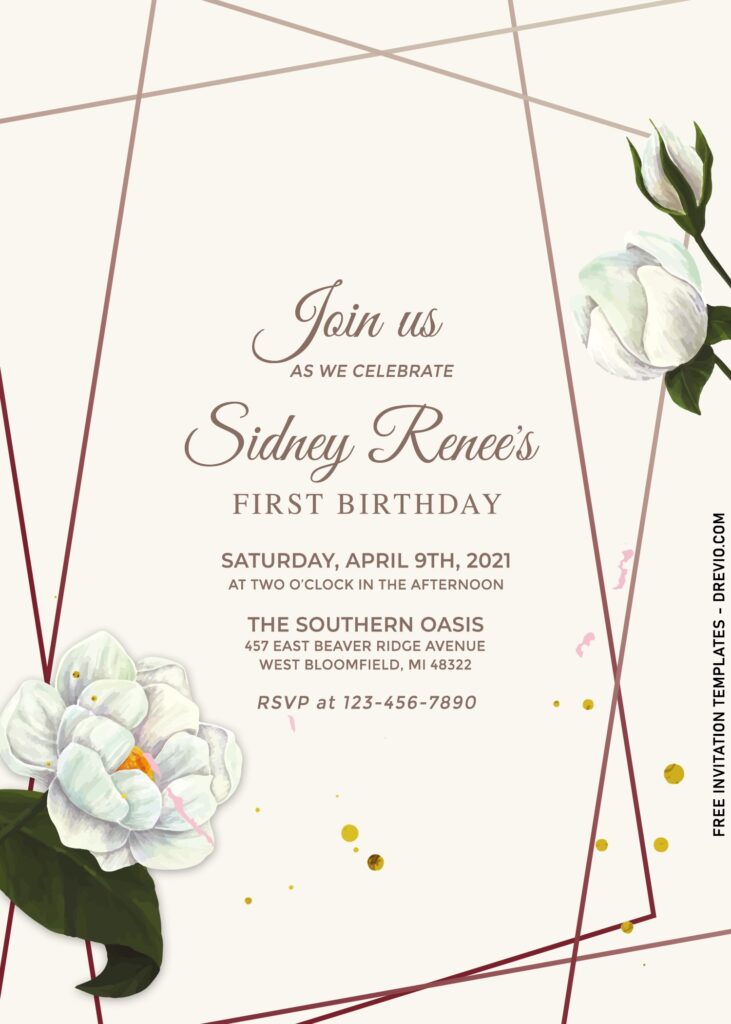8+ White Floral Geometric Birthday Invitation Templates