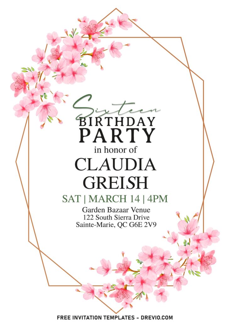 9+ Painterly Cherry Blossom With Geometric Frame Invitation Templates