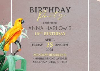 9+ Watercolor Tropical Macaw Bird And Foliage Birthday Invitation Templates
