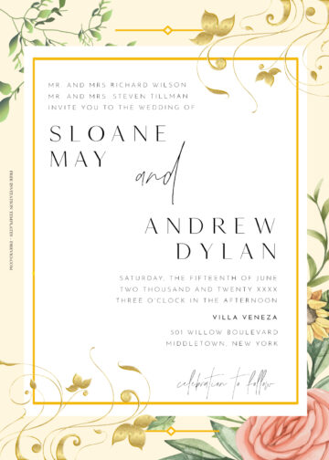 10+ Blooming Garden Floral Gold Wedding Invitation Templates | Download ...