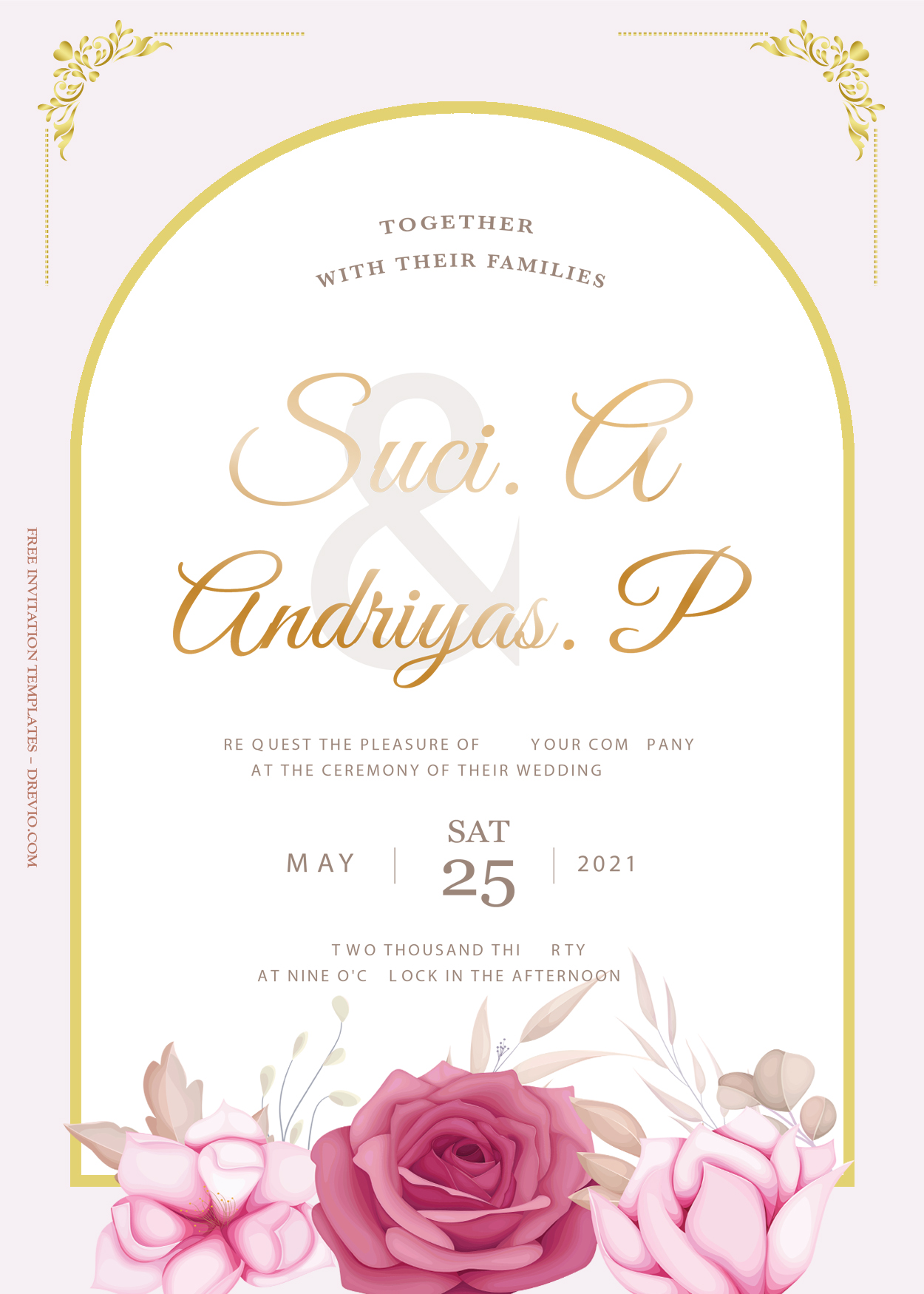 10+ Gate Of Roses Floral Gold Wedding Invitation Templates Title