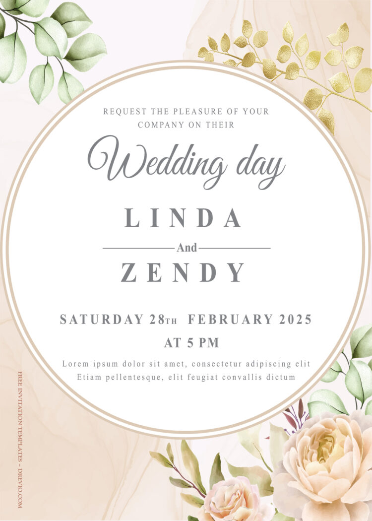 10+ Orange Blush Floral Gold Wedding Invitation Templates | Download ...