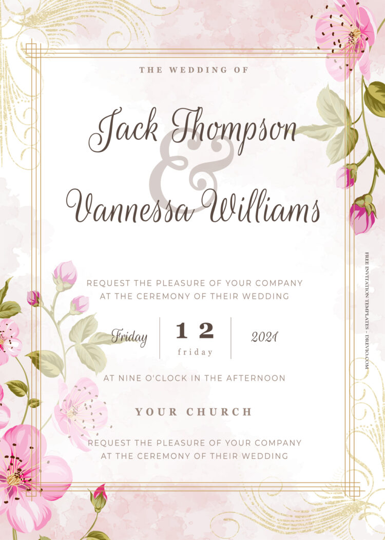 10+ Pink Fantasia Gold Floral Wedding Invitation Templates | Download ...