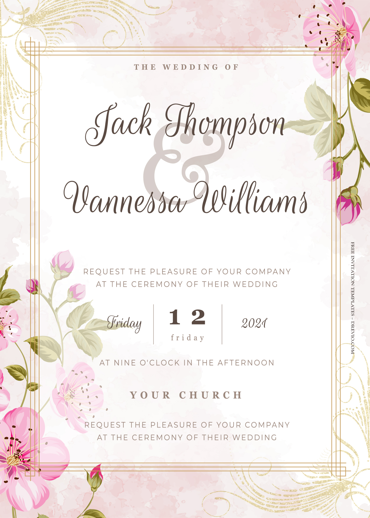 10+ Pink Fantasia Gold Floral Wedding Invitation Templates Title
