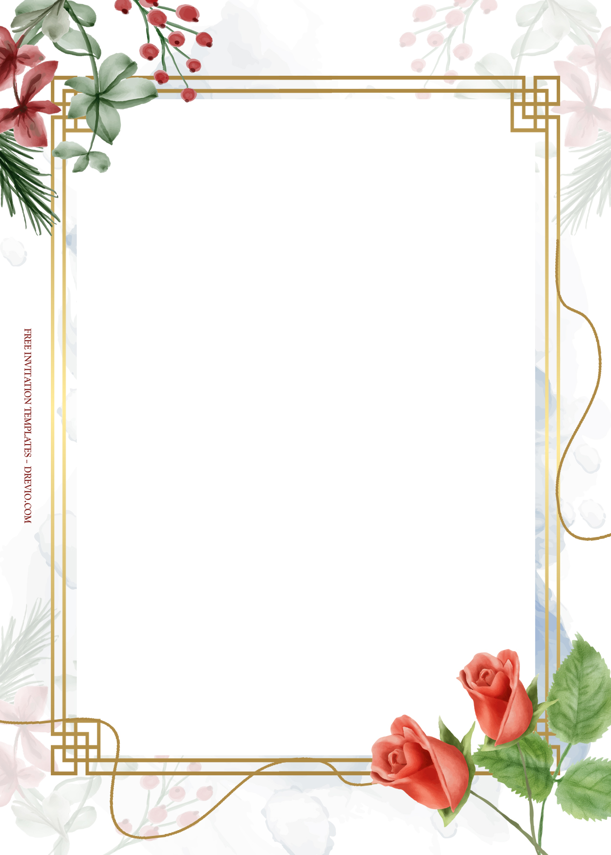10+ Red Roses Gold Floral Wedding Invitation Templates Six