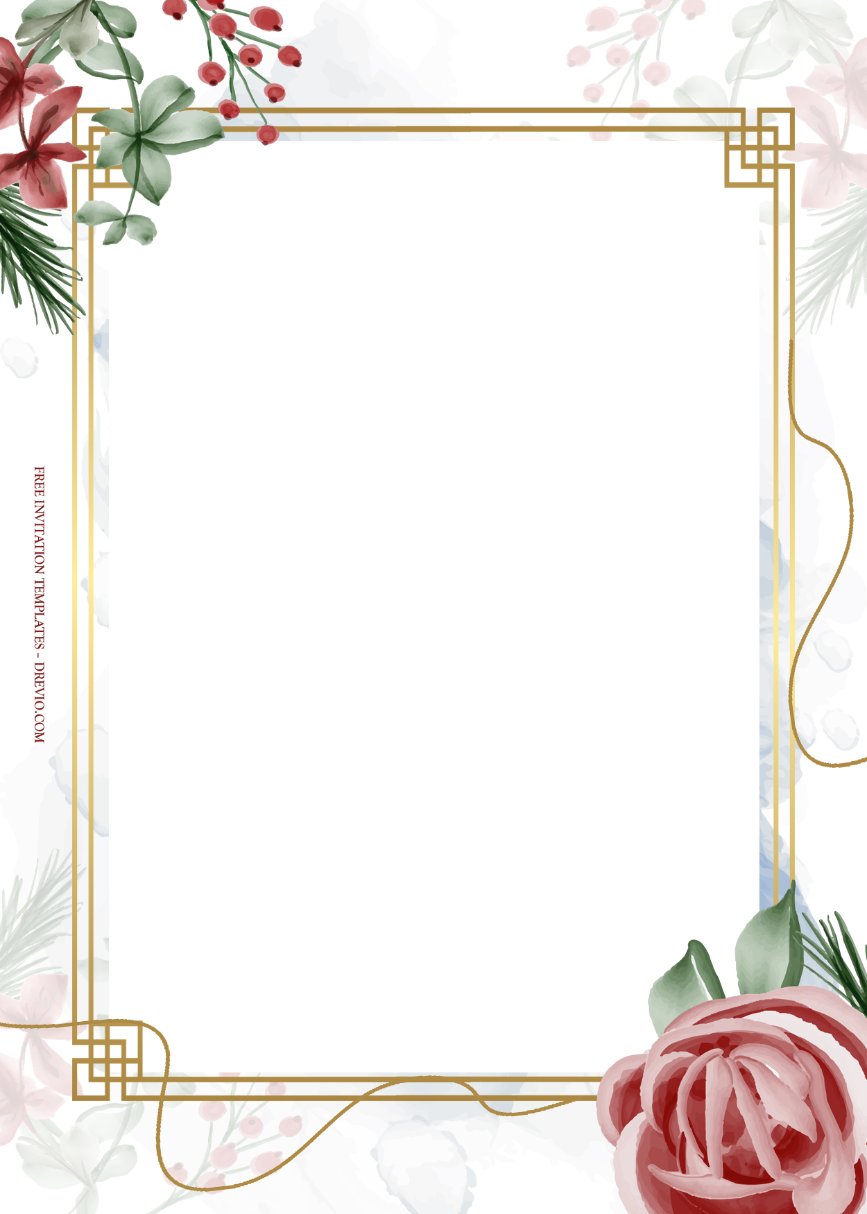 10+ Red Roses Gold Floral Wedding Invitation Templates Three