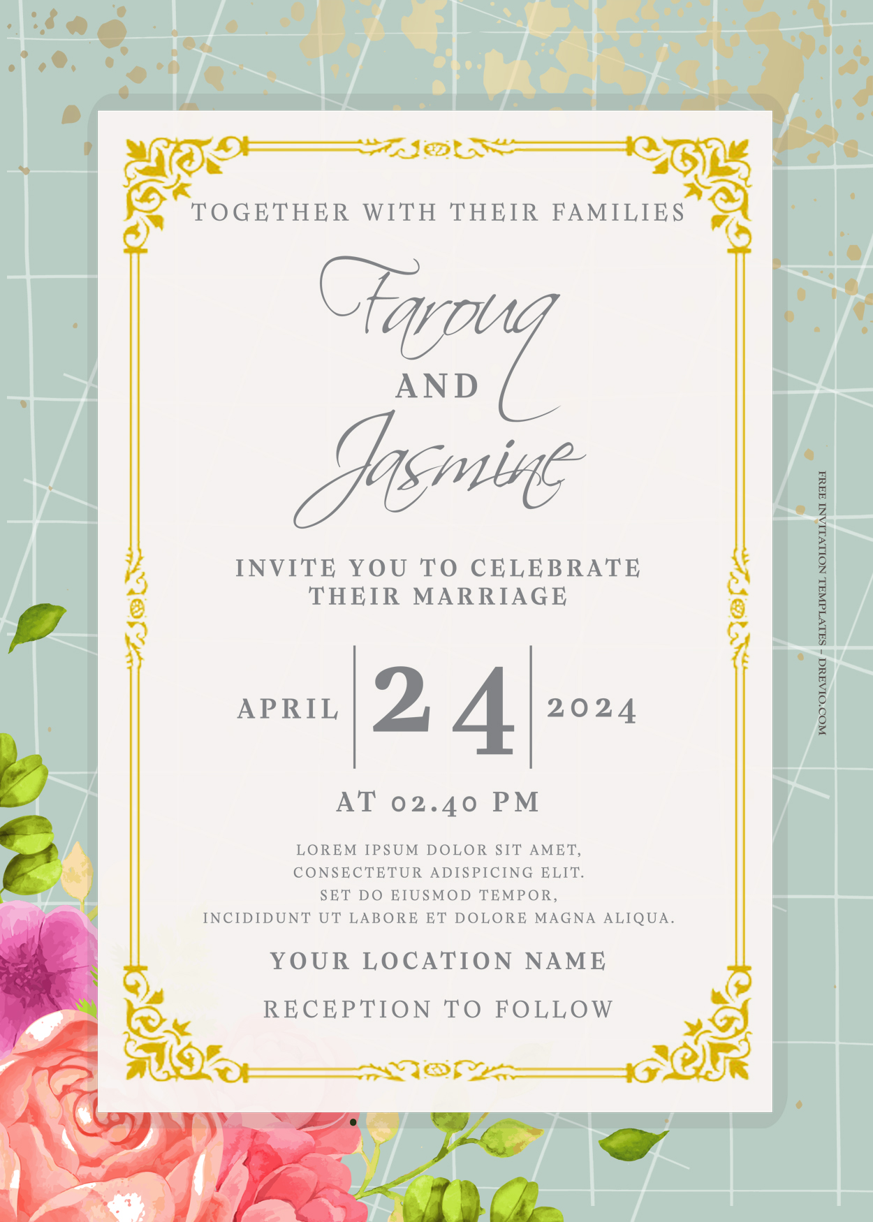 11+ Side Bloom Floral Gold Wedding Invitation Templates Title