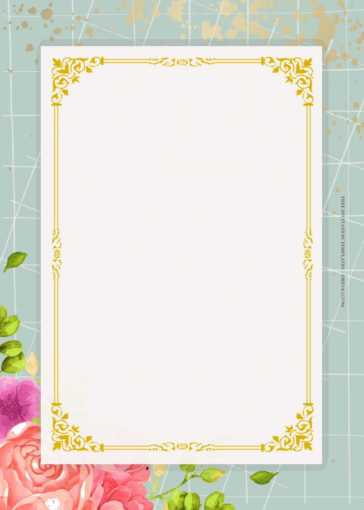 11+ Side Bloom Floral Gold Wedding Invitation Templates Two