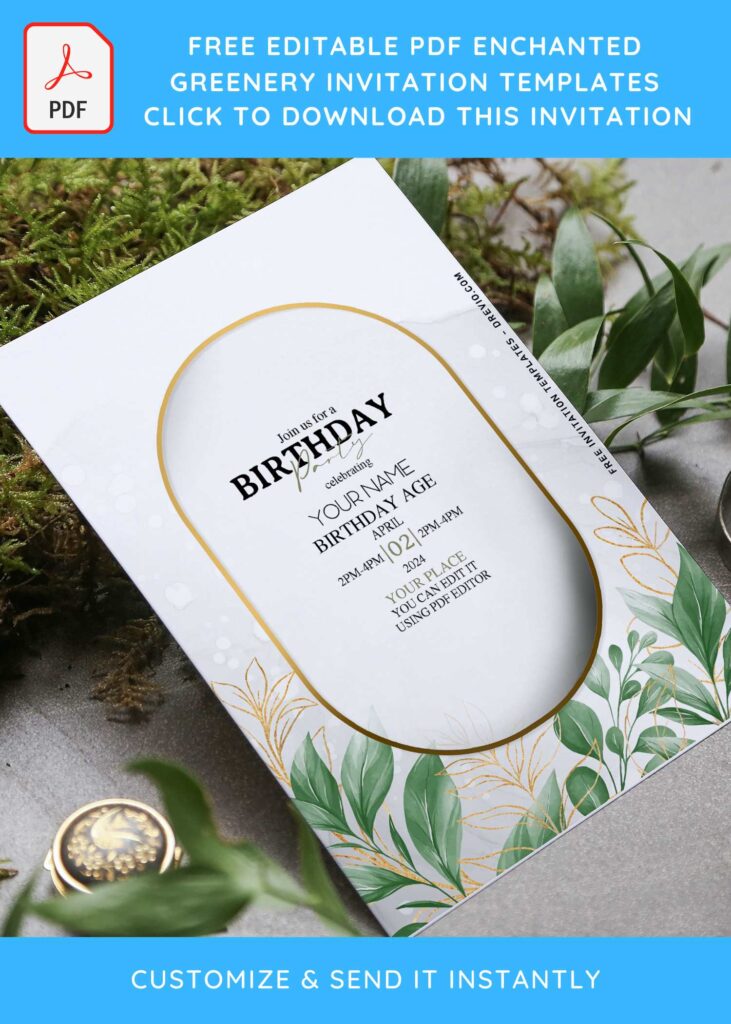 Invitation Template of (Free Editable PDF) Gold Frame Greenery Invitation Templates For Modern Couples 4